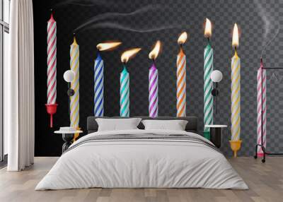 Birthday candles realistic vector illustration on dark transparent background Wall mural