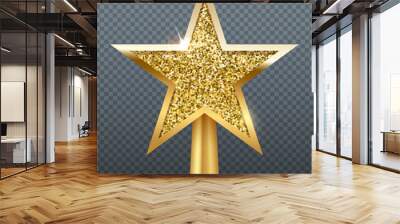 Christmas gold tree topper, 3d star decoration in deco design for top of Xmas tree Wall mural