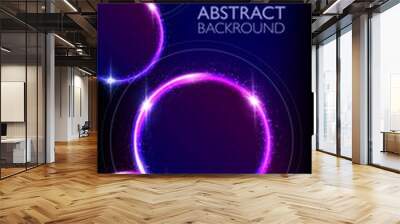 Glowing neon purple and blue circles abstract background. Round lines with electric light frames. Vertical geometric fashion design vector illustration. Empty minimal rings decoration Wall mural