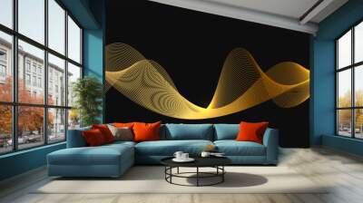 Gold abstract waves, golden line landscape vector illustration isolated on black background. Luxury glitter shiny swirls pattern. Elegant modern design element Wall mural