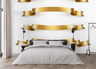 Gold ribbon banners, shiny blank decor element templates for congratulation text, caption Wall mural