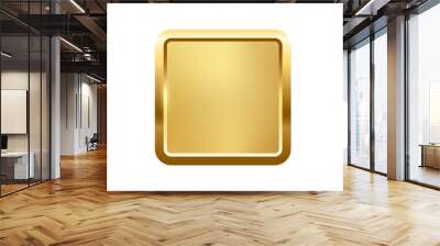 Gold square button with frame, 3d golden glossy elegant design for empty emblem Wall mural