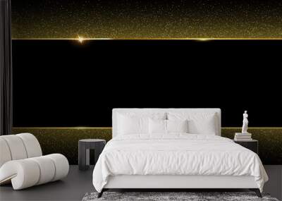 Golden glitter and shiny golden frame on black background. Vector horizontal luxury background. Wall mural