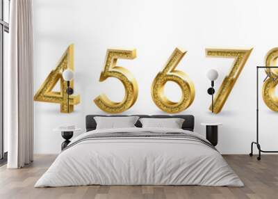 Golden numbers isolated on white background. Vector design elements. Wall mural