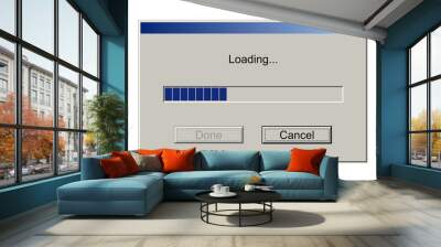 Retro download bar, alert window on computer monitor with loading message, classic style Wall mural