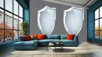 Security shields set with mirror reflection on glass surface and shiny light effect Wall mural