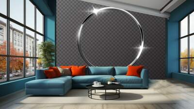 silver sparkling ring isolated on transparent background. vector metal frame. Wall mural