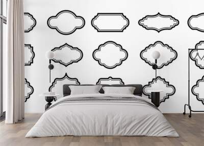 Simple vintage frames, black retro borders set, outline victorian tags of different shape Wall mural