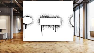 Spray paint frames with splatters and drips. Grunge stencils. Graffiti street art. Airbrush texture banners. Abstract vector black white illustration set Wall mural