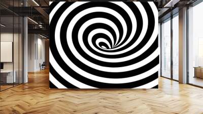 Striped spiral torus on white background. Black stripes on modern circular geometric shape design vector illustration. Graphic optical illusion effect on object with striped pattern Wall mural