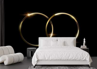 Two overlapping golden rings isolated on black background. Vector luxury design element. Wall mural