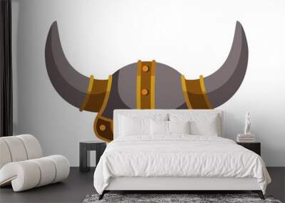 Ancient medieval horned steel helmet isolated on white background Wall mural