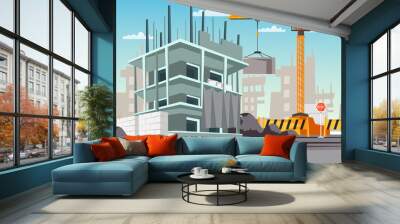 Construction site flat vector illustration Wall mural