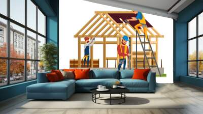 Roofing construction flat vector illustration Wall mural