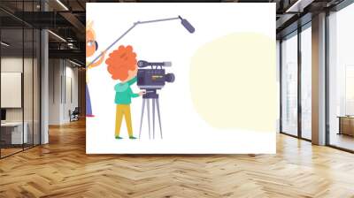 TV show production or interview backstage, television studio scene with video making crew Wall mural