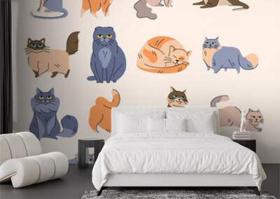 Cute cats in different poses color element. Cartoon cute animals. Wall mural