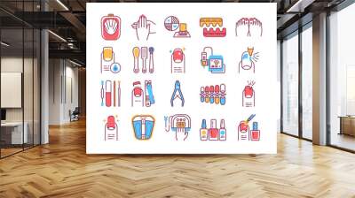 Manicure and pedicure procedures color line icons set. Nails service. Beauty industry. Pictograms for web page, promo. Wall mural