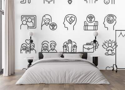 Mental health color line icons set. Human behavior. Wall mural