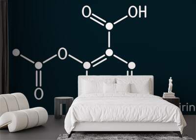 Acetylsalicylic acid, aspirin, ASA molecule. It is salicylate, analgesic and antipyretic medication used to treat pain, fever, inflammation. Skeletal chemical formula on the dark blue background Wall mural