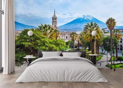 Arequipa, Peru. The main square of the city and a view of the Andes. Wall mural