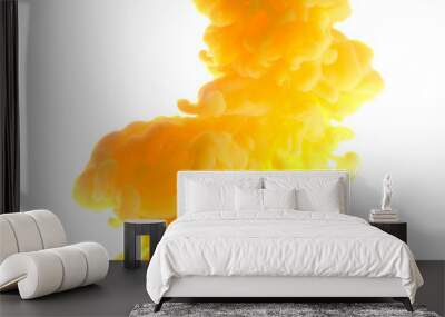 Jet of yellow paint on a white background. Wall mural