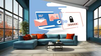 cyber security, online safety, computer and data protection, secure connection, isometric illustrati Wall mural