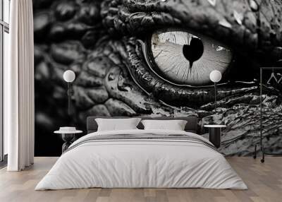 a black & white close shot, eye of an alligator	 Wall mural