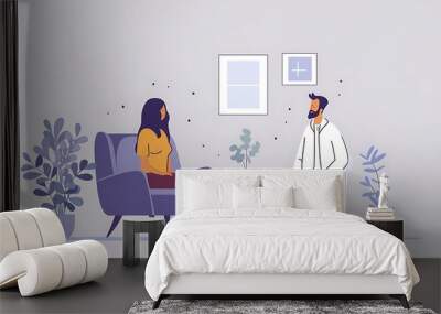 A conversation between two individuals in a cozy setting with plants. Wall mural