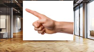 Male finger pointing, indicating direction or drawing attention to a specific object or action, isolated on a white background Wall mural