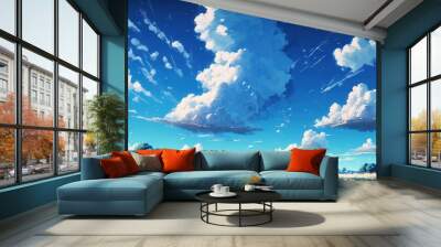 Anime style Cloudscape over an open plain, Abstract Art, Digital Illustration, Generative AI Wall mural