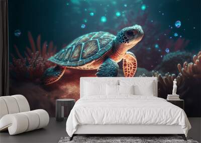 Baby Sea turtle swimming in the Ocean, Digital Illustration, Concept Art
 Wall mural