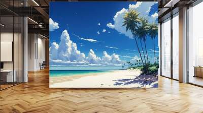 Deserted Anime Tropical Beach Background, Abstract Art, Digital Illustration Wall mural