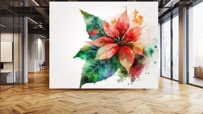 Poinsettia Watercolor Illustration, National Poinsettia Day, Floral Illustration for design templates, print, fabric or backgrounds, Generative AI Wall mural