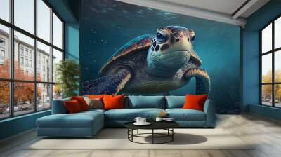 Sea turtle swimming in the Ocean, Digital Illustration, Concept Art, Generative AI Wall mural