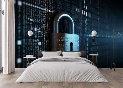 Locked Data Files, screen displaying a series of file icons lock symbol. Digital interface, secure and encrypted data, ethical responsibility of safeguarding personal information Wall mural