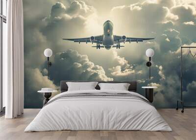 Aesthetic Aerial Image of Airplane from sky Wall mural