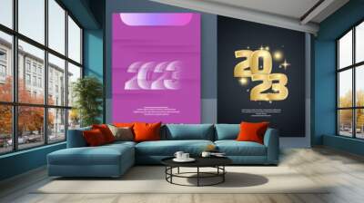 2023 Happy New Year poster background. Vector illustration with colorful numbers 2023 with trendy gradient. New Year holiday symbol template on gradient background. Wall mural