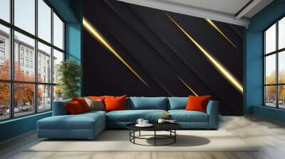 Abstract black and gold luxury background with shiny textured layered modern light rays effect shapes Wall mural