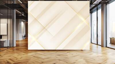 Abstract golden background with white and beige luxury glitter shapes. Golden lines luxury on cream color background. Gold elegant realistic paper cut style 3d. Vector illustration Wall mural