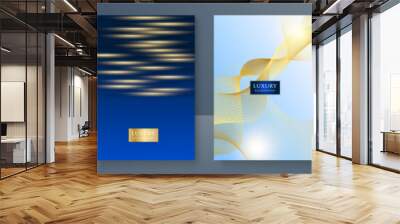 Abstract luxury blue gold line metallic direction luxury overlap design modern futuristic background vector illustration. Designed for cover, brochure, flyer, booklet, banner, poster, card, invitation Wall mural