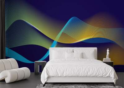 Blue yellow orange abstract background with glowing wave. Shiny moving lines design element. Modern gradient flowing wave lines. Futuristic technology concept. Vector illustration Wall mural