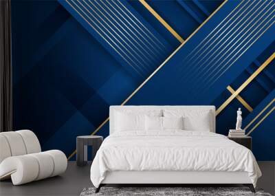 Golden abstract shapes on blue background Wall mural