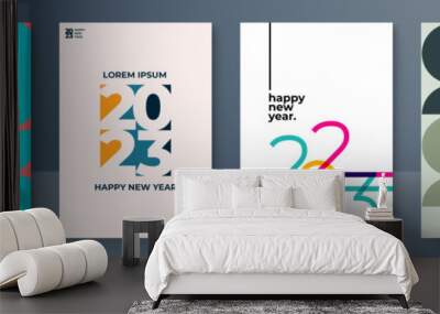 Happy New 2023 Year posters set. Typography geometric logo 2023 for branding, banner, cover, invitation card. Wall mural