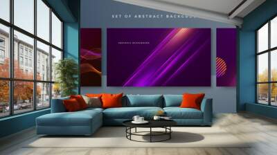 High contrast red and purple stripes background. Abstract tech graphic banner design. Vector corporate background Wall mural