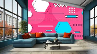 Pink blue and white vector abstract flat geometric memphis hipster shapes background Wall mural