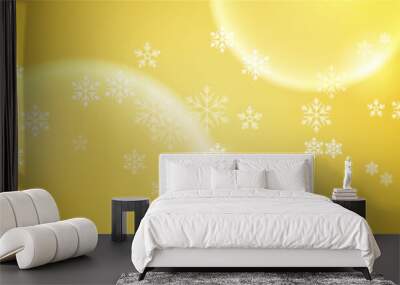 Yellow white christmas wide banner with snowflake bokeh decoration. Winter banner with snowflake. Horizontal new year background, headers, posters, cards, website. Vector illustration Wall mural