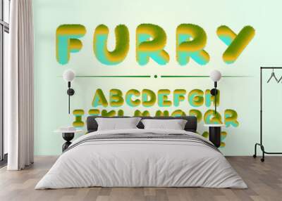 abstract funny green furry alphabet for children education or logo brand Wall mural