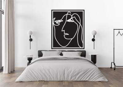 abstract single continuous line art drawing woman face gallery logo vector design Wall mural