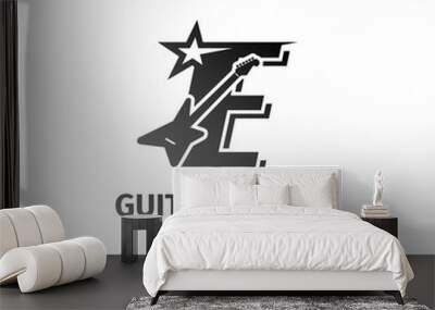 letter E electric guitar and star decoration vector logo design element Wall mural