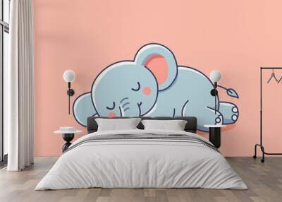 cute illustration of sleeping elephant in flat design style Wall mural